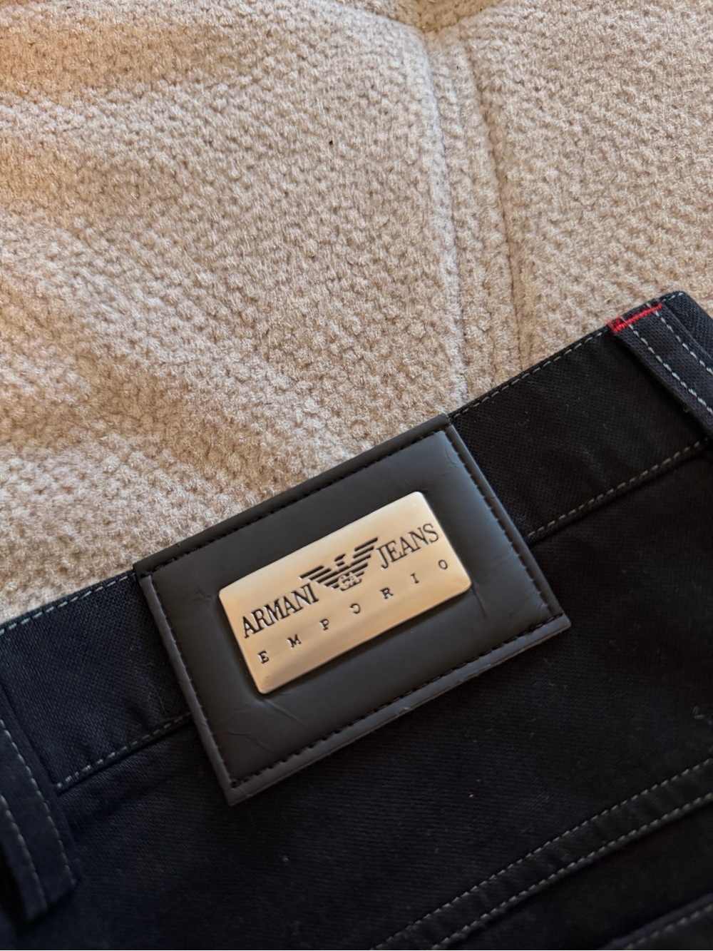 Armani Jeans Slim Fit Black Jeans with Metal Logo Plaque